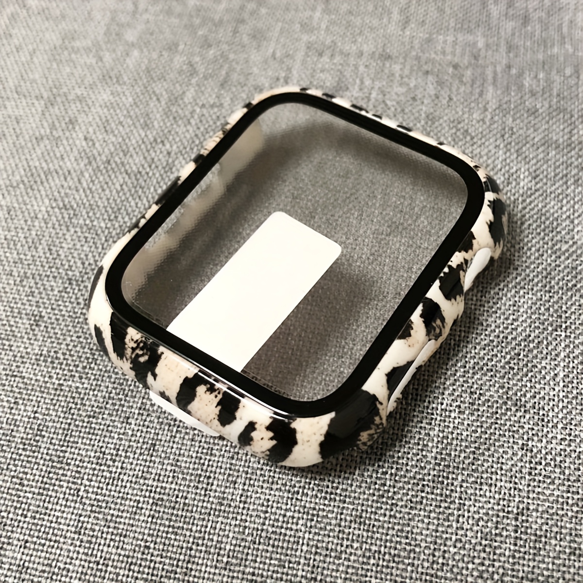TEMU 1pc Leopard/cow Hard Pc Case Tempered Glass Screen Protector Cover Impact Resistant Protective Case, For Watch Case 38/40/41/42/44/45/46/49mm,