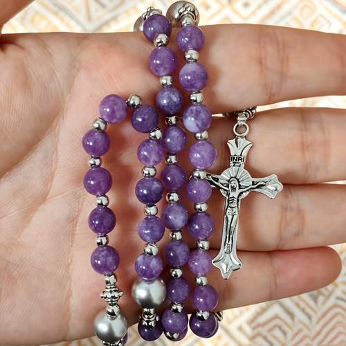 rosary necklace for women catholic rosary beaded necklace cross pendant amethyst purple rosary beaded necklace christian faith gifts prayer necklace mary necklace religious jewelry confirmation