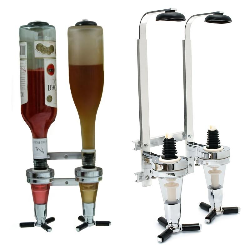 Wall Mounted Bottle Holder, Double Head Dispenser Bottle Holder For 2 Bottles, Aluminum Drink Holder Rack For Cocktail Bar Party Bartender Lovers