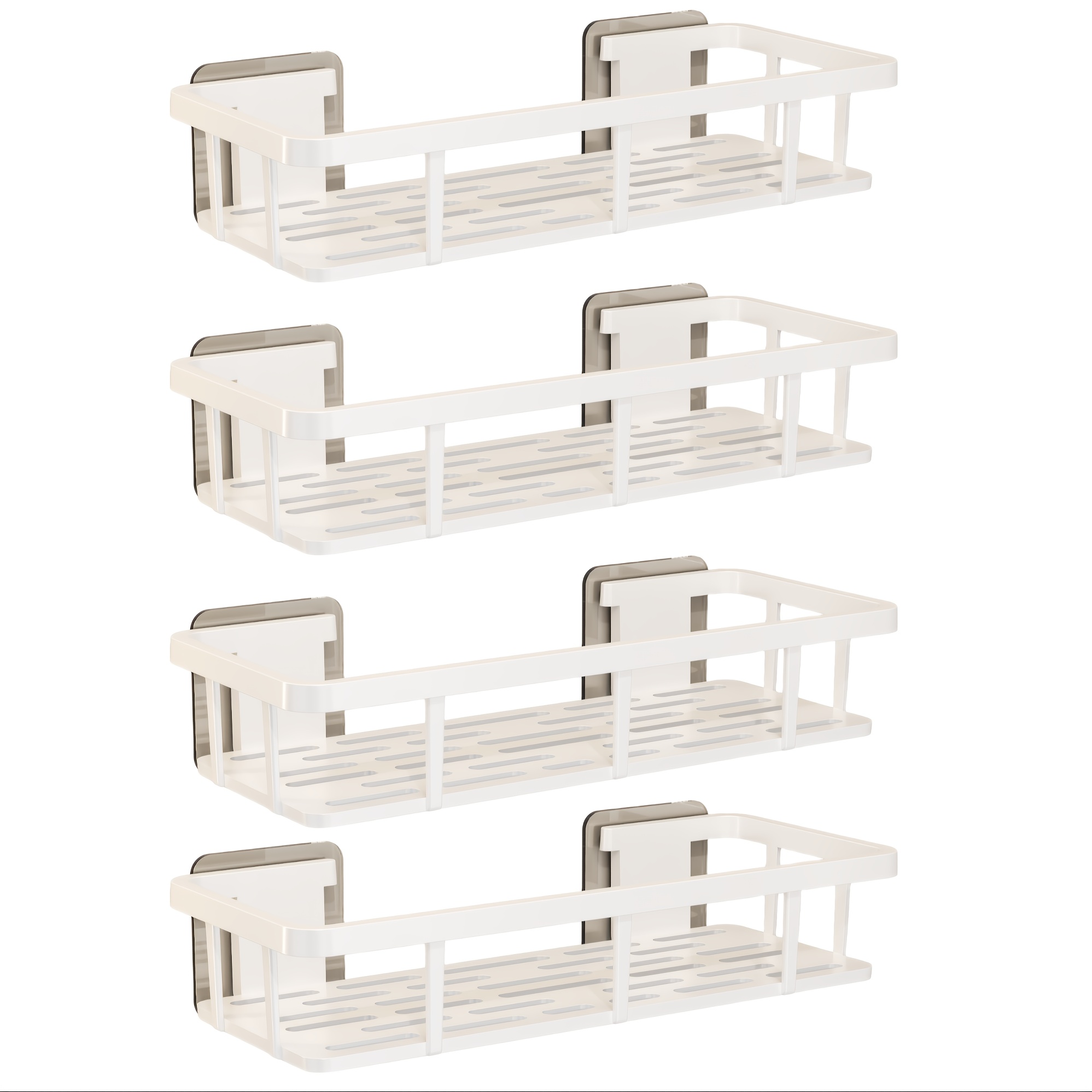 Image of No Drill Wall Mounted Bathroom Shelf Organizer 2/3/4-pack White Plastic Shower Storage Rack, Space-saving Bathroom Shelves For Shampoo, Soap, Towels Heavy Duty Adhesive, Waterproof