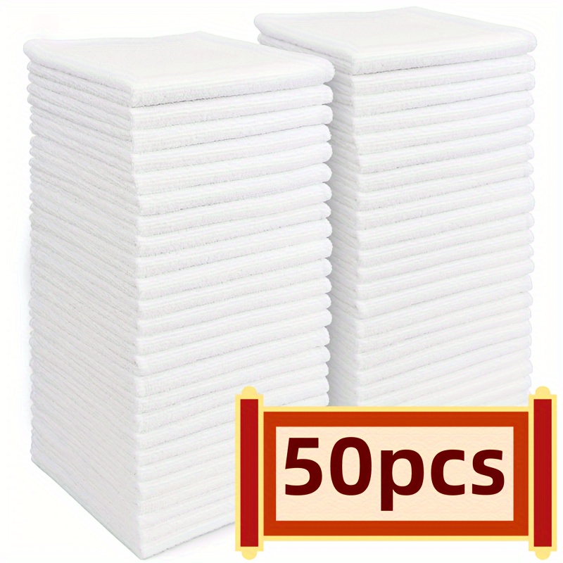 E-shop 50 Stück/24 Stück/12 Stück/8 Stück Reinigungstücher - Weiß, 9.84" x 9.84", Saugfähige staubfreie Küchentücher & Allzweck-Wischtücher für Küche,