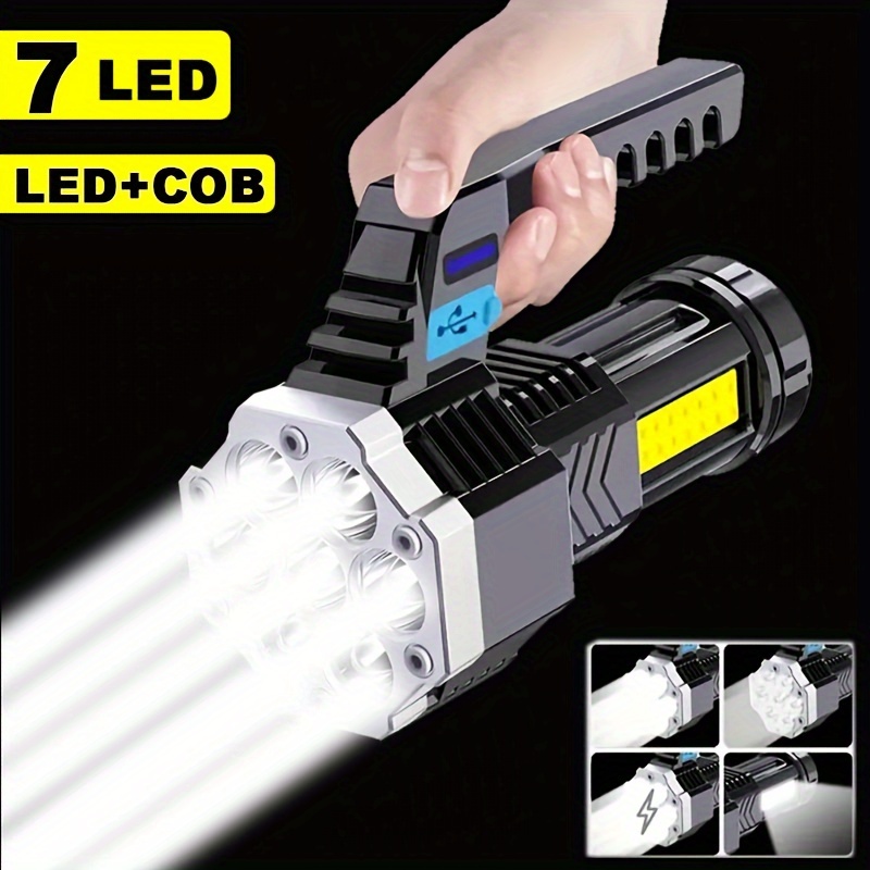 

1pc High Led Flashlights Cob Led Powerful Usb Rechargeable Handheld Portable Outdoor Lamp Built-in Battery