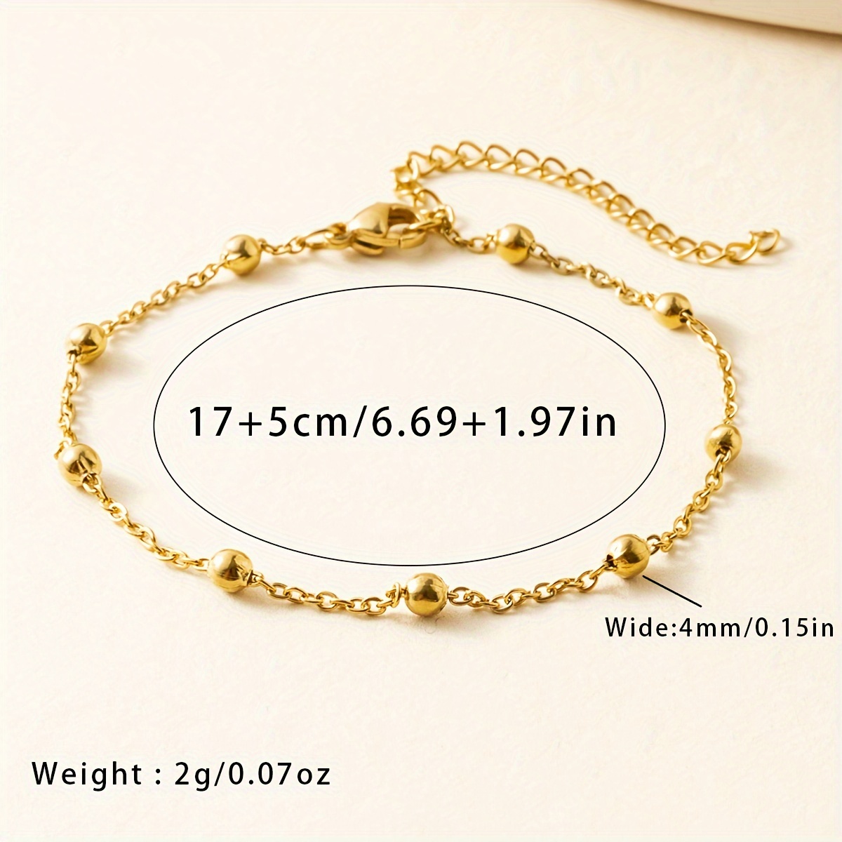 Elegant Golden-tone Stainless Steel Bracelet With Round Beads - Adjustable, Fade-resistant Chain For Women - Perfect Gift, Bracelet, Stainless Steel, Golden, Women's Gift