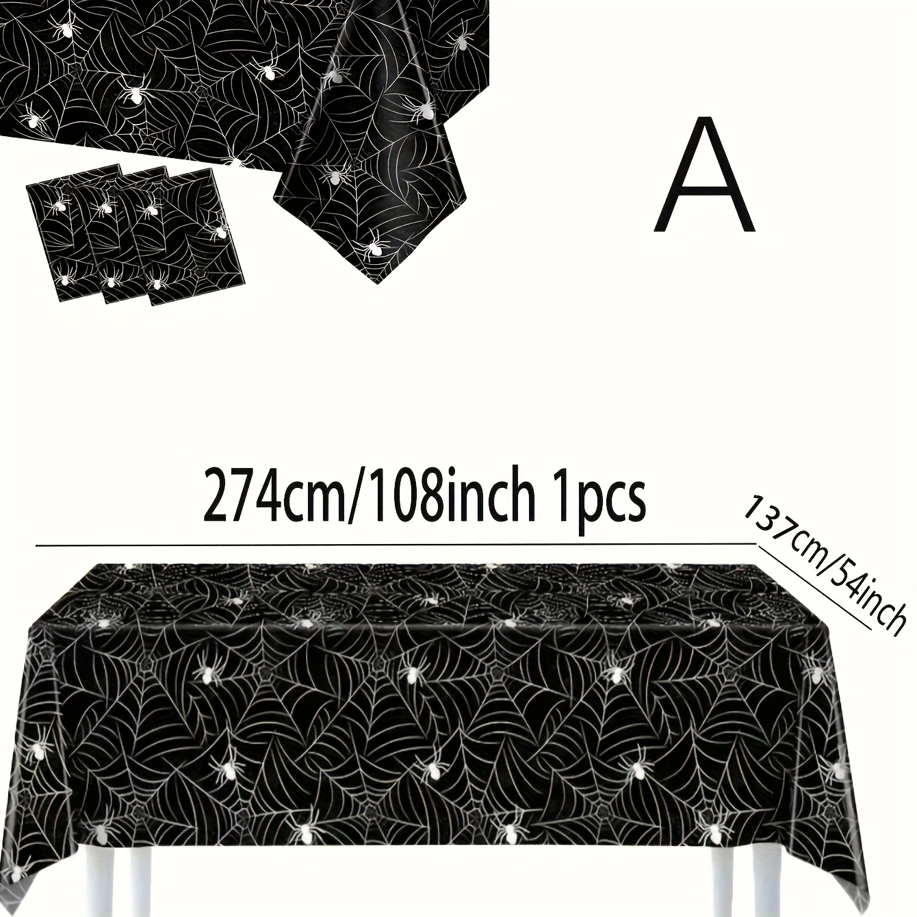 TEMU Halloween, Chrismas, Halloween Web Tablecloth, Large Size 108x108 Inches, Thickened &, Machine-made Plastic, Party Decor For Home & Kitchen Use