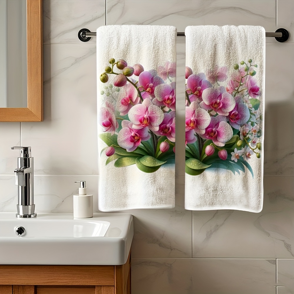 E-shop 2er-Set Premium Handtücher mit exquisiten Designs, die sich auf blühende Orchideen beziehen, als Weihnachtsgeschenke, für den Heimgebrauch,