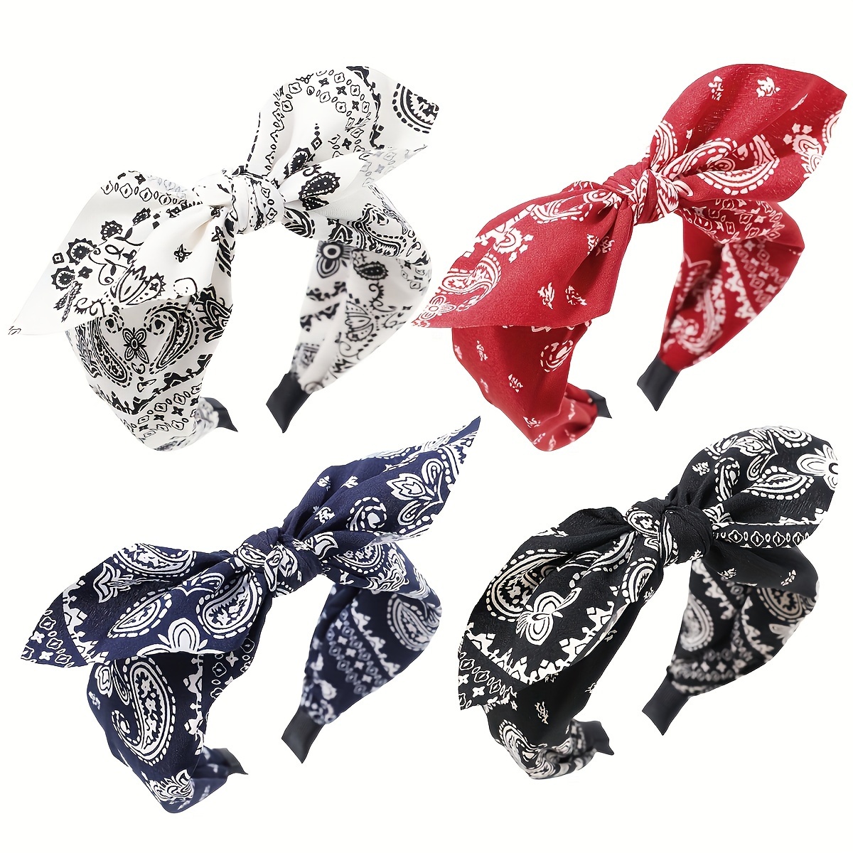 

4pcs For A Set, Women's Multi-color Cashew Flower Fabric Bow Wide Edge Hair Accessories Headband, Fashionable Style, Suitable For Daily Use