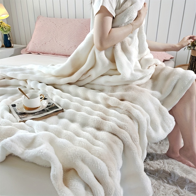 contemporary plush   rabbit fur printed bed blanket thick   friendly high gsm   gift throw for men and women versatile sofa shawl travel blanket machine washable polyester details 9