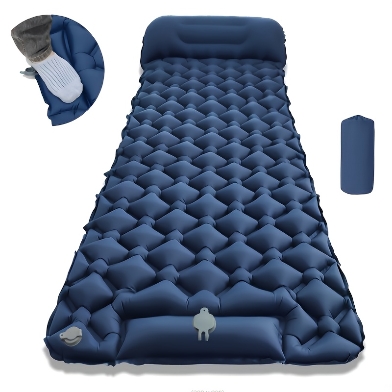 1-Person Ultra-Lightweight Inflatable Camping Mattress with Built-In Pump - Fast Inflation/Deflation Air Sleeping Pad, Compact Portable Air Cushion Bed with Headrest for Backpacking, Hiking, Car Camping, Travel - Orange Outdoor Sleeping Pad, Air Mattress for Camping, Comfortable Camping Gear