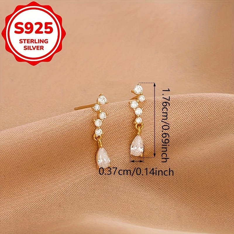 Women's S925 Silver French-Style Teardrop Tassel Stud Earrings