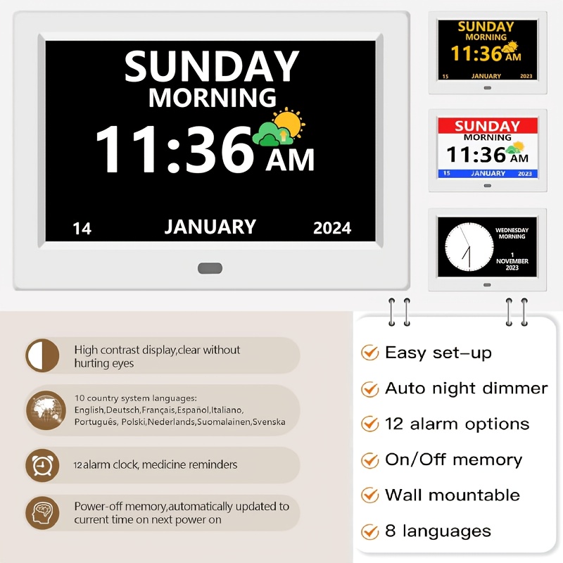 TEMU Clock With Day Of The Week And Date, Large Display Digital Clock For The Elderly, Of Alarms, 3 Display , Large Font 's Clock Alarm, Suitable For