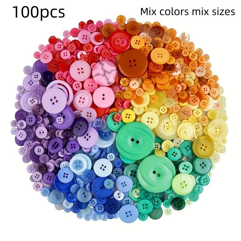 E-shop 100 Harz-Kunststoffknöpfe, Mischfarben -größen, Vielseitige Knöpfe, Ideal für DIY-Projekte, Scrapbooking, Bastelarbeiten Nähdekorationen