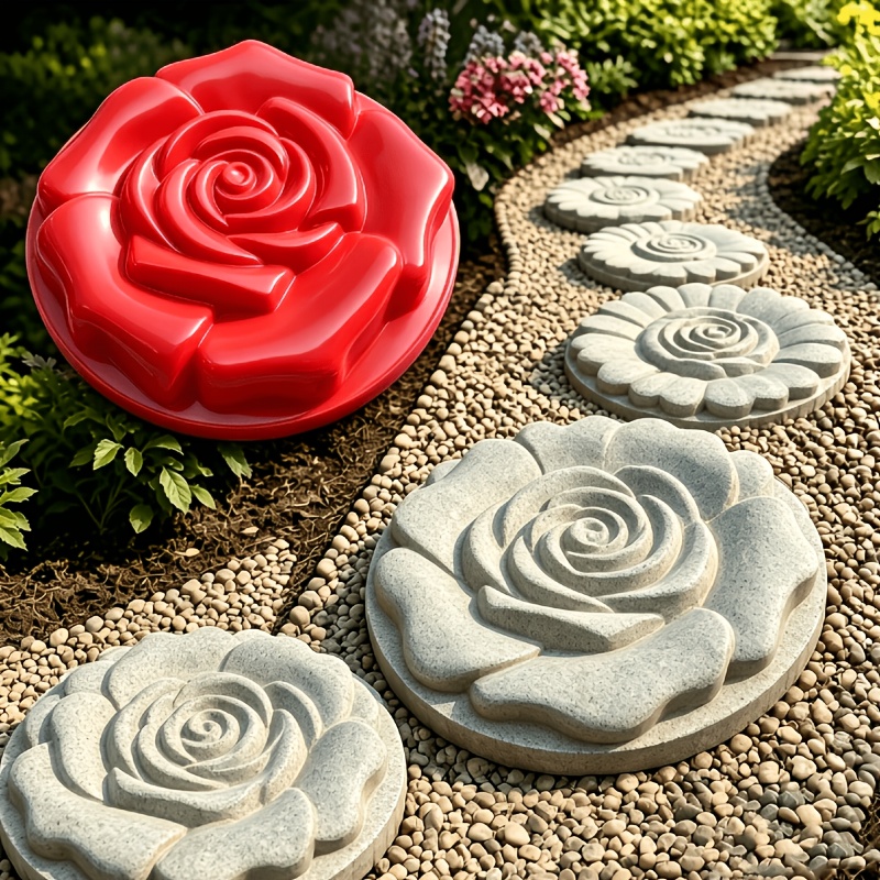 TEMU Kit de moules pour dalles de rose, outil de fabrication de de jardin en béton, moule de de fleur réutilisable pour cour extérieure, balcon et