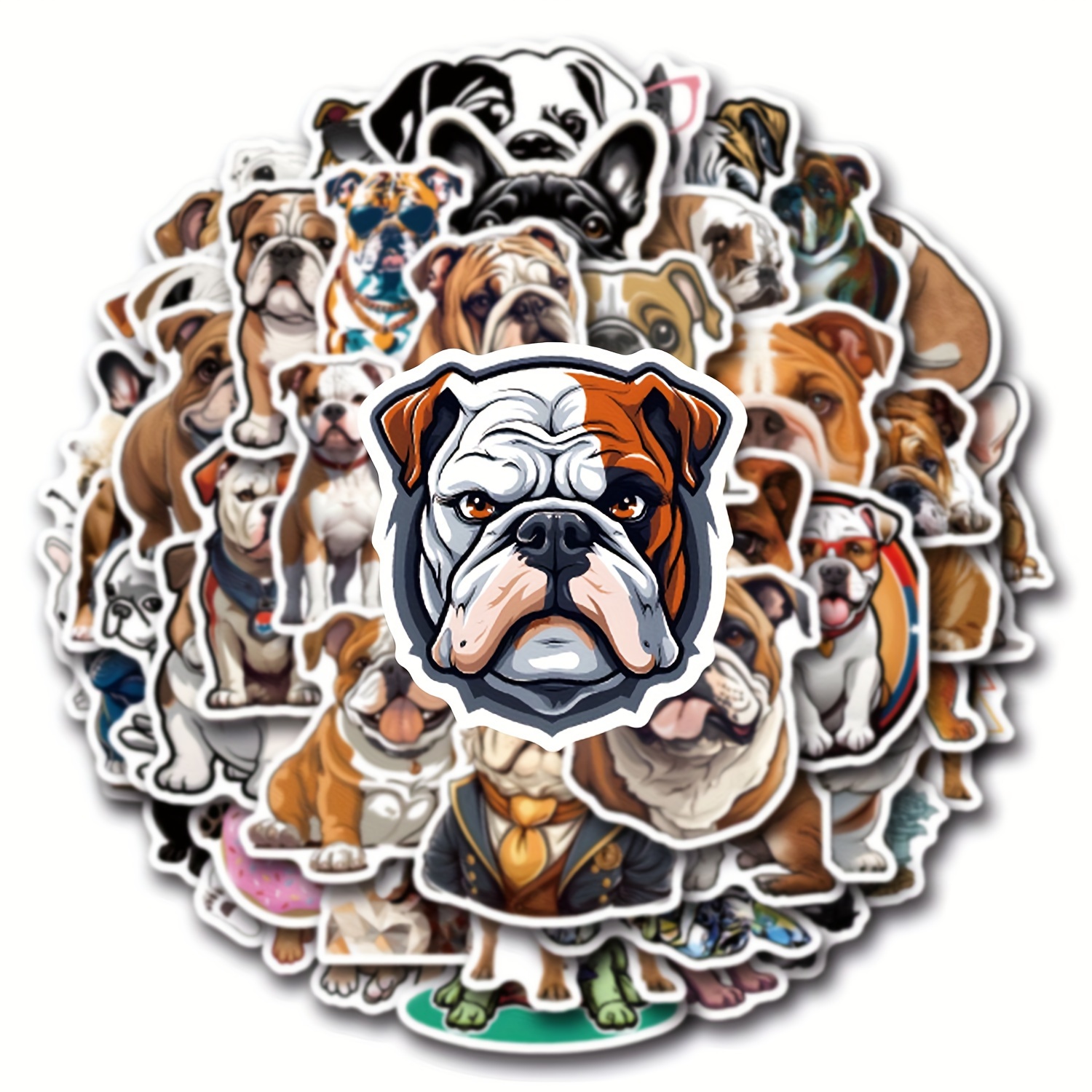 Image of 55pcs Bulldog Stickers Vinyl Aesthetics Stickers For Scrapbooking, Diary, Laptop, Bumper, Skateboard, Water Bottle, Computer, Phone, Cartoon, Hard Hat, Car Stickers And Decals