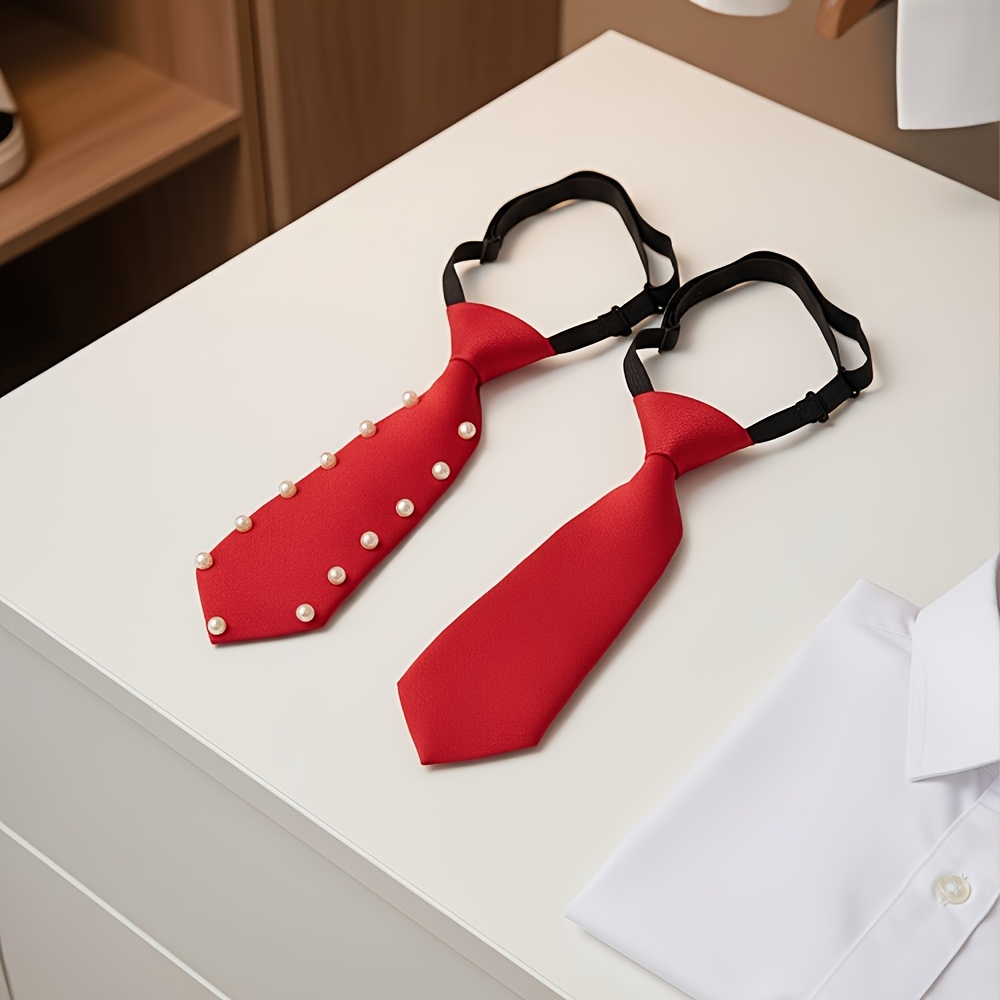 TEMU 2pcs Handmade Tie & Solid Color Necktie Set - Sparkling Suitable For School Uniforms, Uniform, Bestie Gifts, Machine Washable Ties For Blouses,