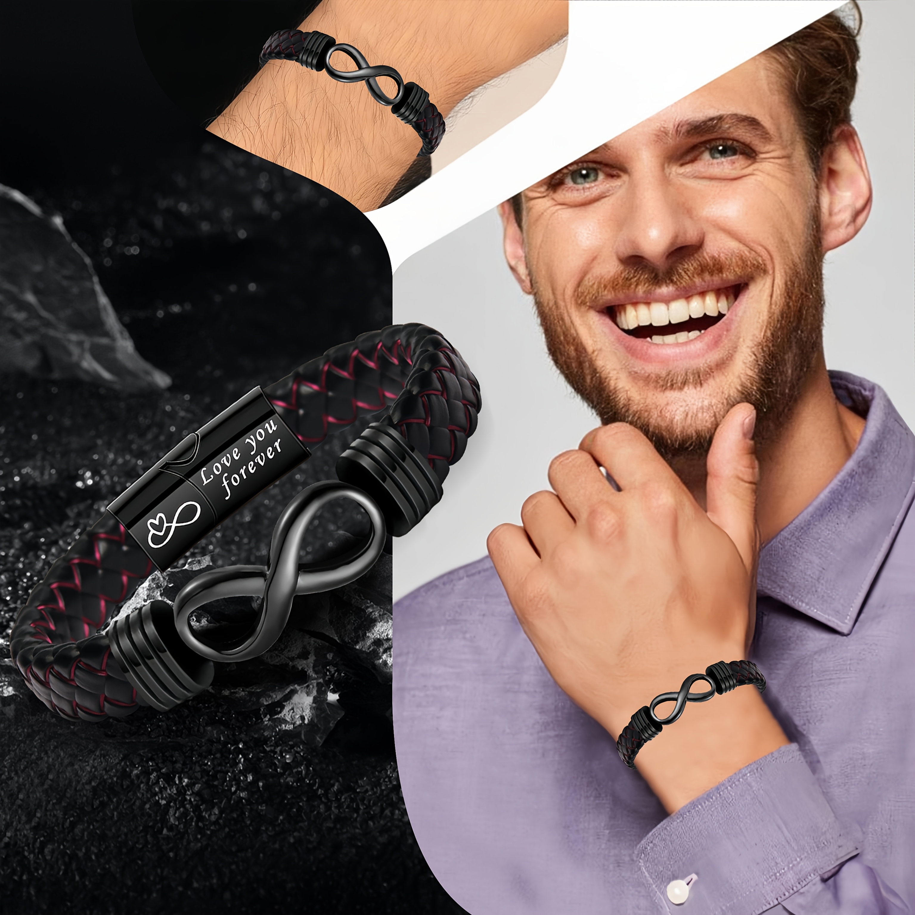 1pc mens interlocking loop infinity knot bracelet hand woven