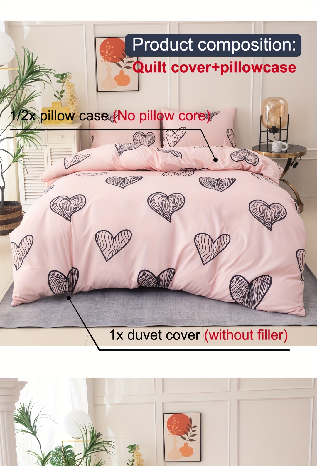 3pcs black heart pattern duvet cover set 1 duvet cover 2 pillowcase without comforter and pillow core super soft and comfortable breathable bedding duvet cover set suitable for bedroom and   details 2