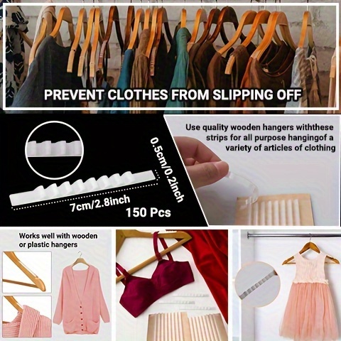 150pcs clear non slip rubber hanger grips   clothes strips for wooden plastic hangers 2 8 x 0 23 with fins details 0