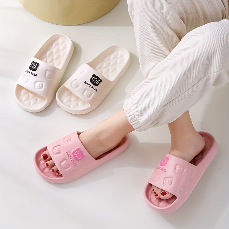 

Cut Cartoon Bear Pillow Slides, Lightweight Soft Sole Eva Home Shower Slides, Non-slip Bedroom Slides