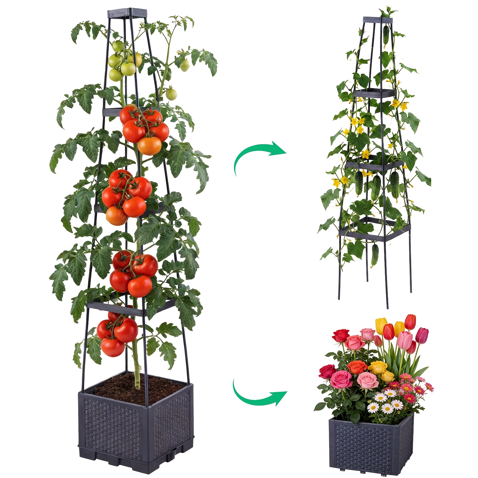 TEMU Set Of 2 Elevated Garden Bed Planters Featuring A Trellis, 55-inch Tomato Planter Designed For Climbing Plants, Vegetables, Vines, And Flowers,