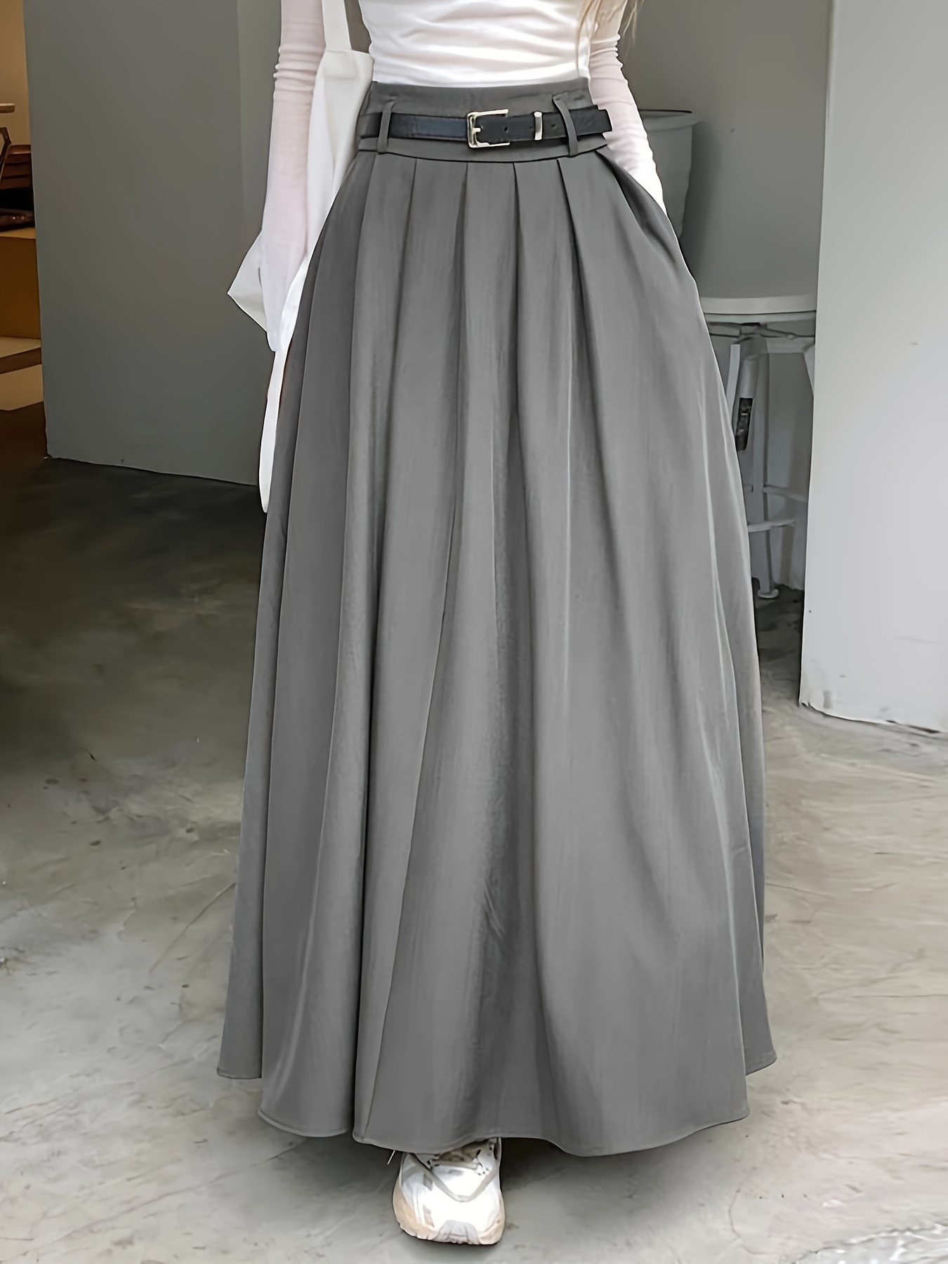 slim fit dress slacks Nia Grey Maxi Skirt