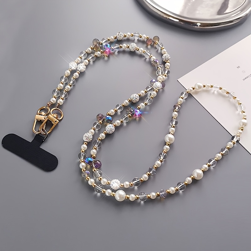 Image of Women's Crystal Rhinestone Ball Strap Long Crossbody Phone Lanyard For Outdoor Travel, Shopping And Photography - Universal Clip-on Case Chain