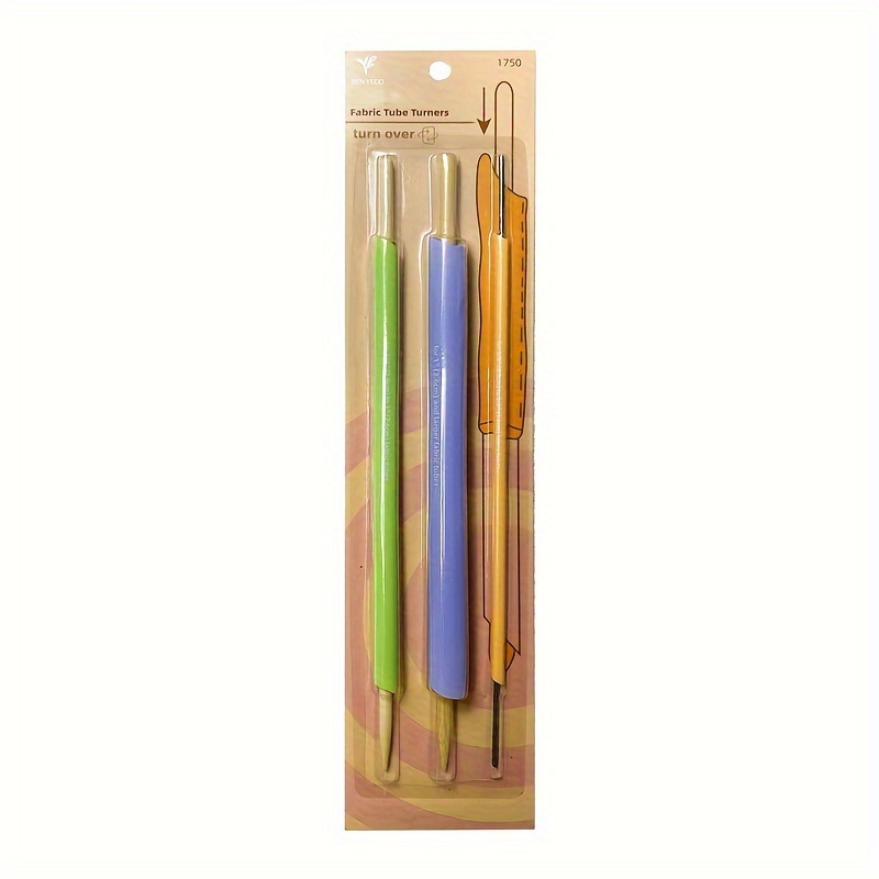 

Fabric Tube Turner Set With Bamboo Stick - 3 Sizes Plastic Sewing Loop Turners For Straps, Belts, Diy Sewing & Crafting Tools