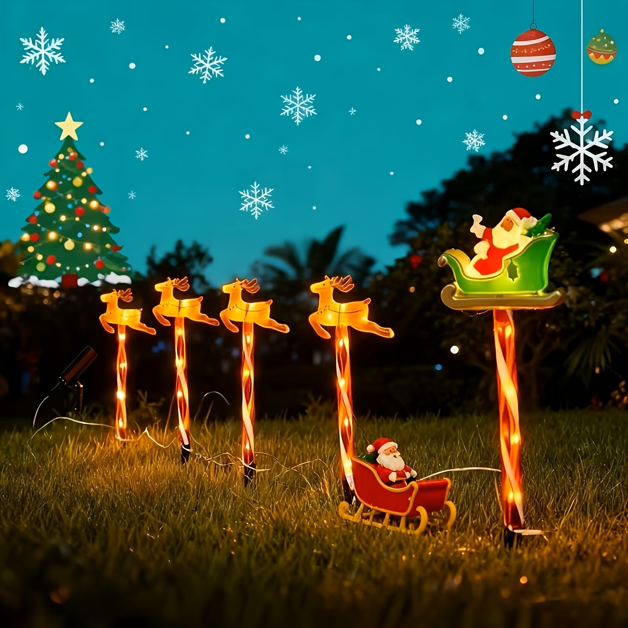 TEMU Set da 5 luci natalizie a forma di Nicola con eld, in plastica, da piantare in giardino, per , ingressi, decorazioni regalo per le feste