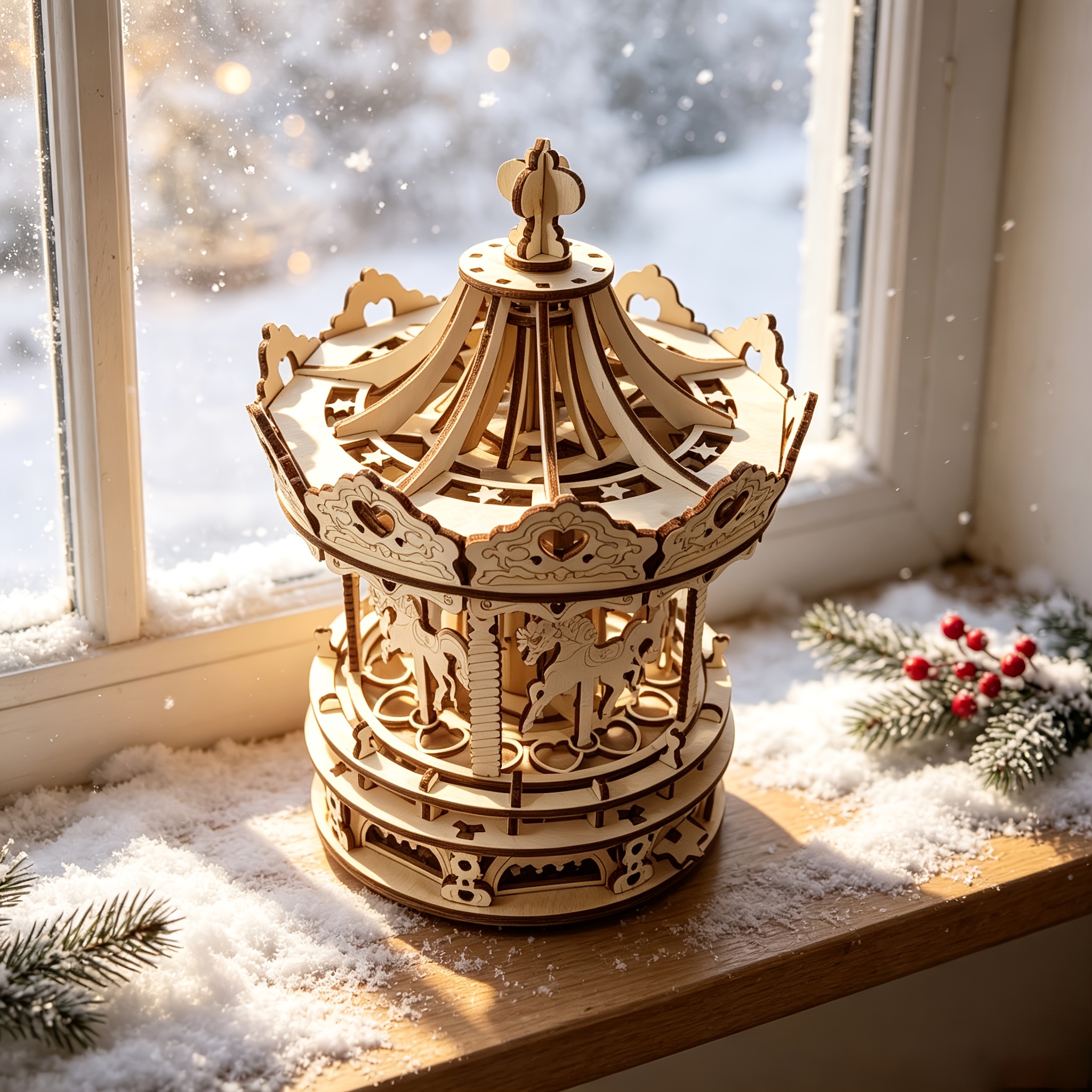 3D Wooden Carousel Mechanical Music Box Puzzle