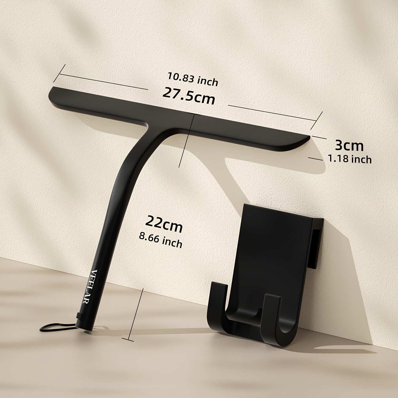 Image of Veelar New Extended Size 1pc Glass Squeegee, Household Window And Bathroom Cleaning Tool, Mirror, Toilet, Glass Countertop Wiper And Scraper With Hook