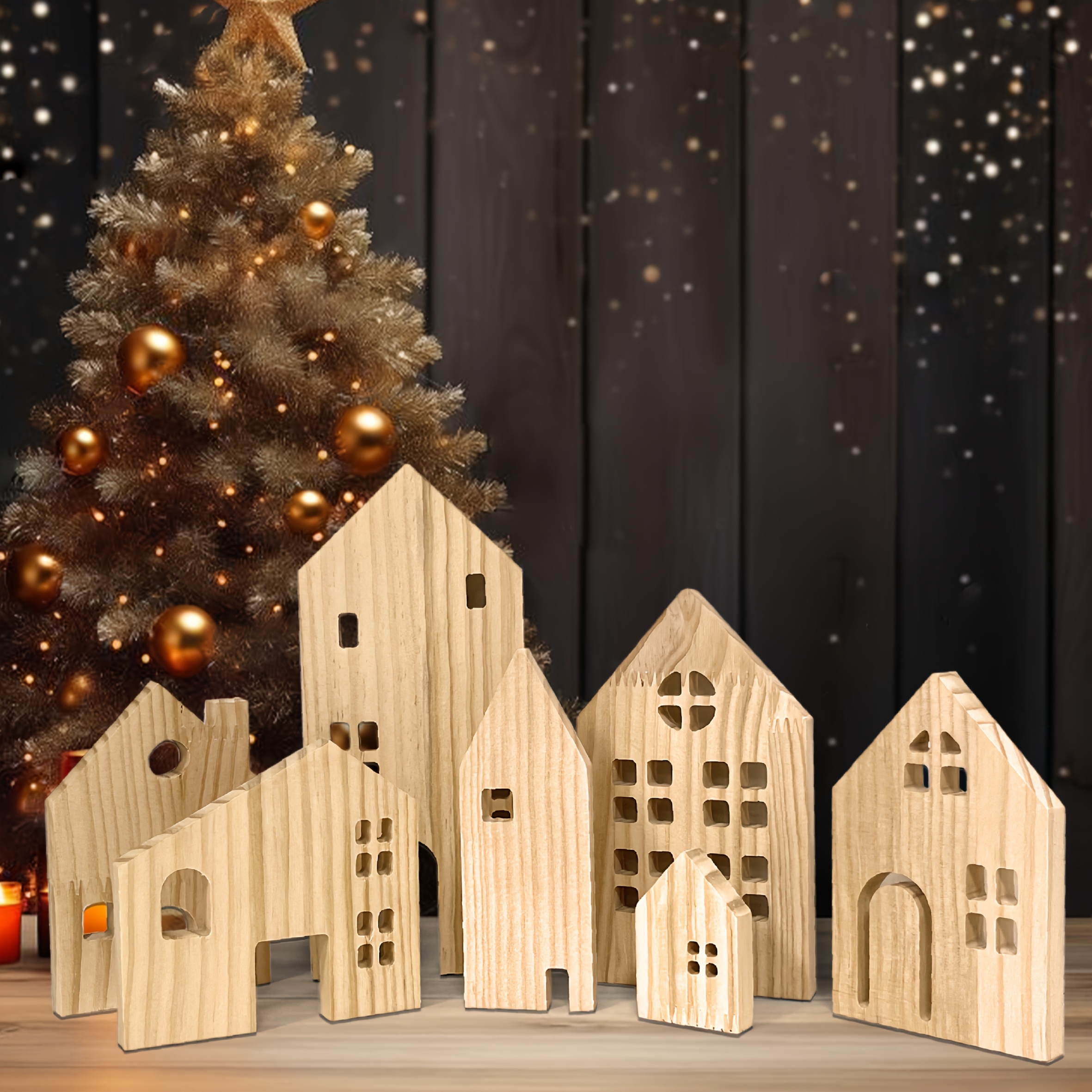 

7pcs Wooden Christmas Set, Miniature Figurines, Decor For Christmas, Day, 4th Of , No Needed, Wooden Ornaments