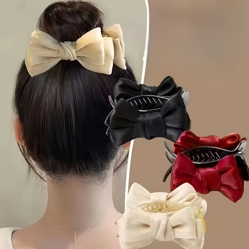 

Elegant Vintage Fabric Bow Tie Hair Claw Clip - Solid Color, Single Piece, Bow Detail, One-inch Width, Fashion Hair Accessory For Women