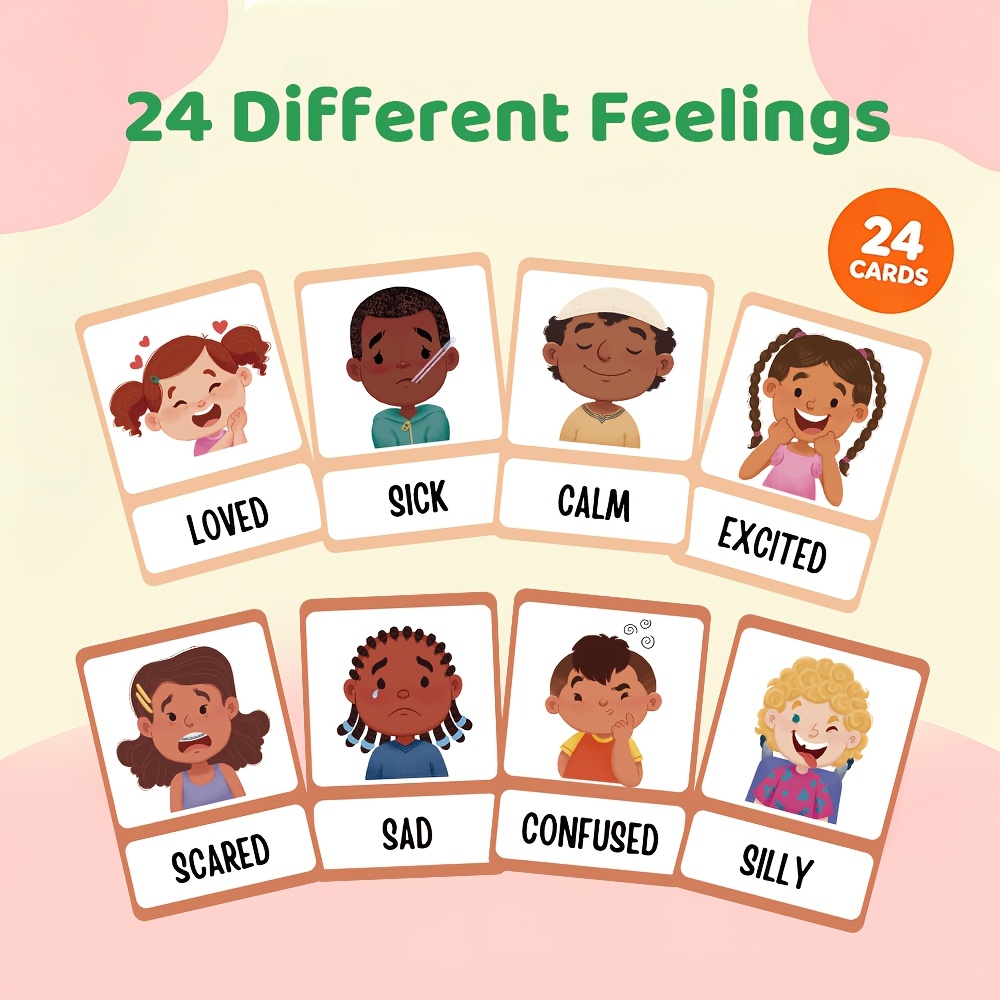 TEMU 24pcs Kids Feelings Activity Cards, Help Children And Emotions! Diverse Characters Sel Learning Cards, Emotional Regulation Corner, Preschool