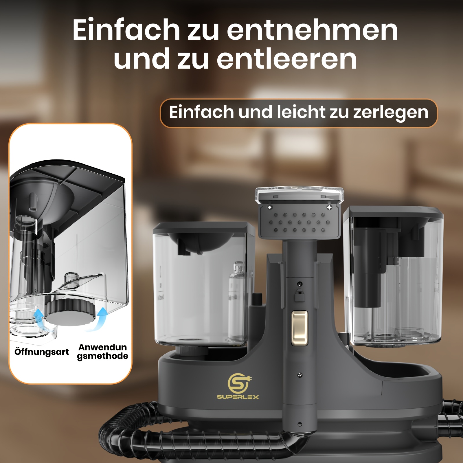 Image of Superlex Carpet Cleaner Machine 650w, 1500ml Clean Water Tank & 1200ml Dirty Tank, 2-in-1 Steam Cleaner With 17kpa Suction, Cord & 1.2m Hose, For Hard Floors, Tile, Wood