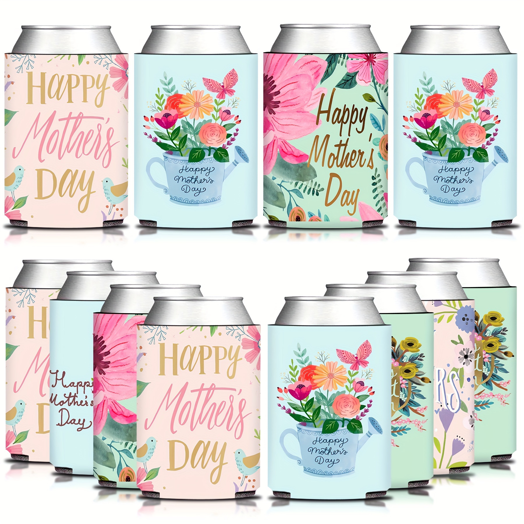 

12pcs/set, Retro Floral Happy Mother's Day Can Cooler Sleeves Party Favor Gifts- Colorful Thankful Mother Day Party Beverage Drink Can Cover Drink Holders