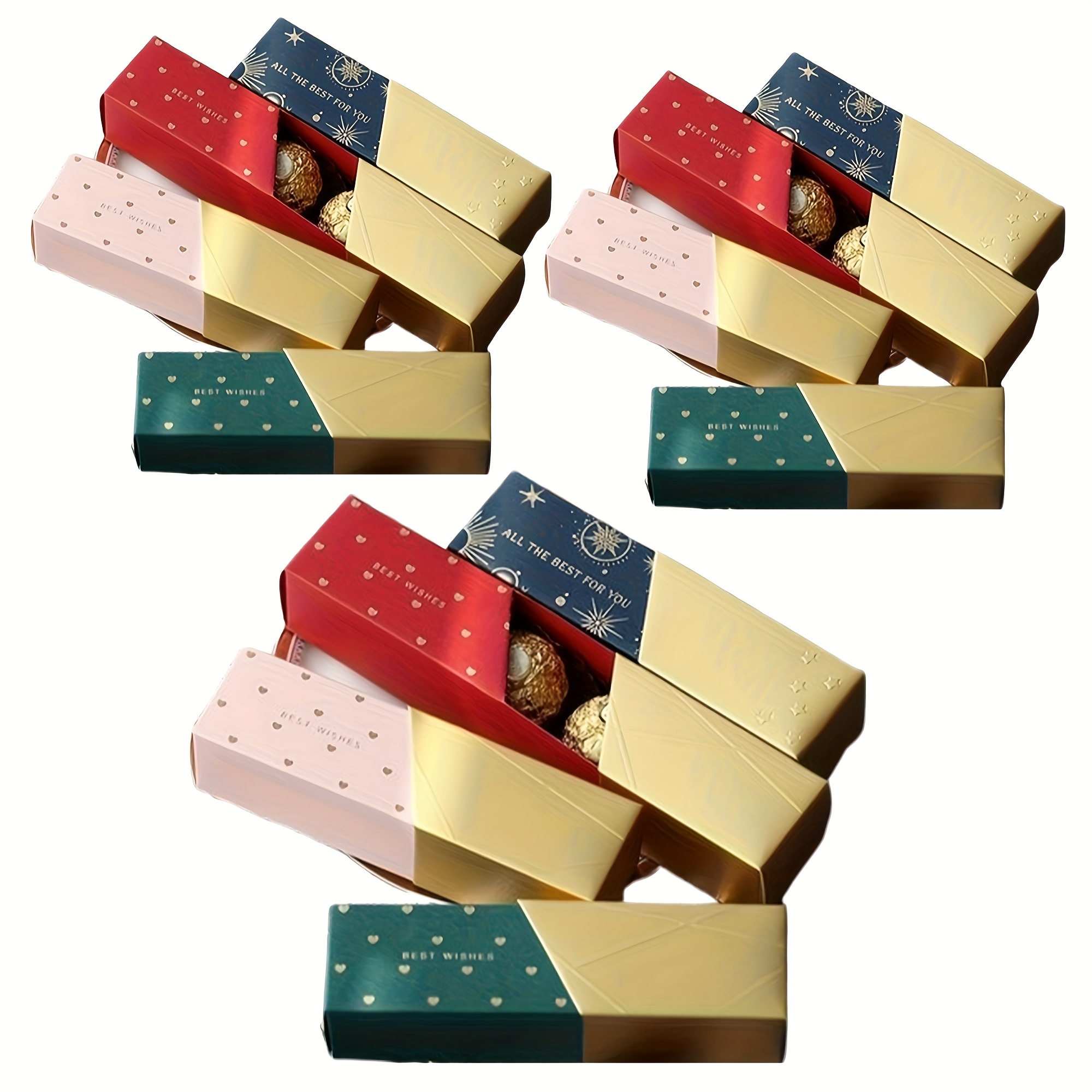TEMU Red, Blue, Pink, And Green, 3 Pieces Color, Totaling 12pcs. Small Rectangular Candy Boxes, Party Favor Boxes, Packaging For Candies And Small