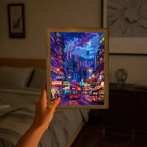 light painting photo frame dual use desk wall decor dimmable led cityscape art gift for home office