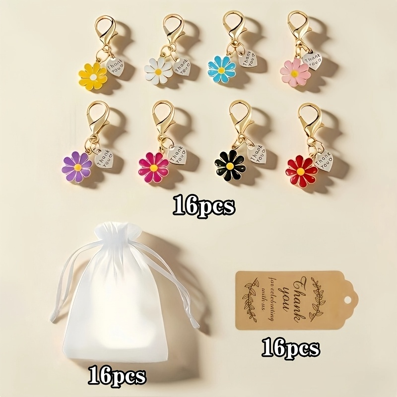 TEMU 48pcs/16 Sets Multicolore Ressort Marguerite Couleur Aléatoire Ensemble de Porte-clés - Inclut 16pcs Porte-clés/16pcs Cartes/16pcs Sacs en -