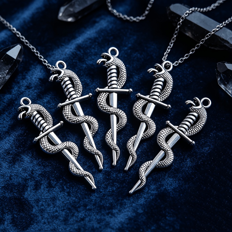 3D Retro Snake-Shaped Twisted Swords Pendant Set