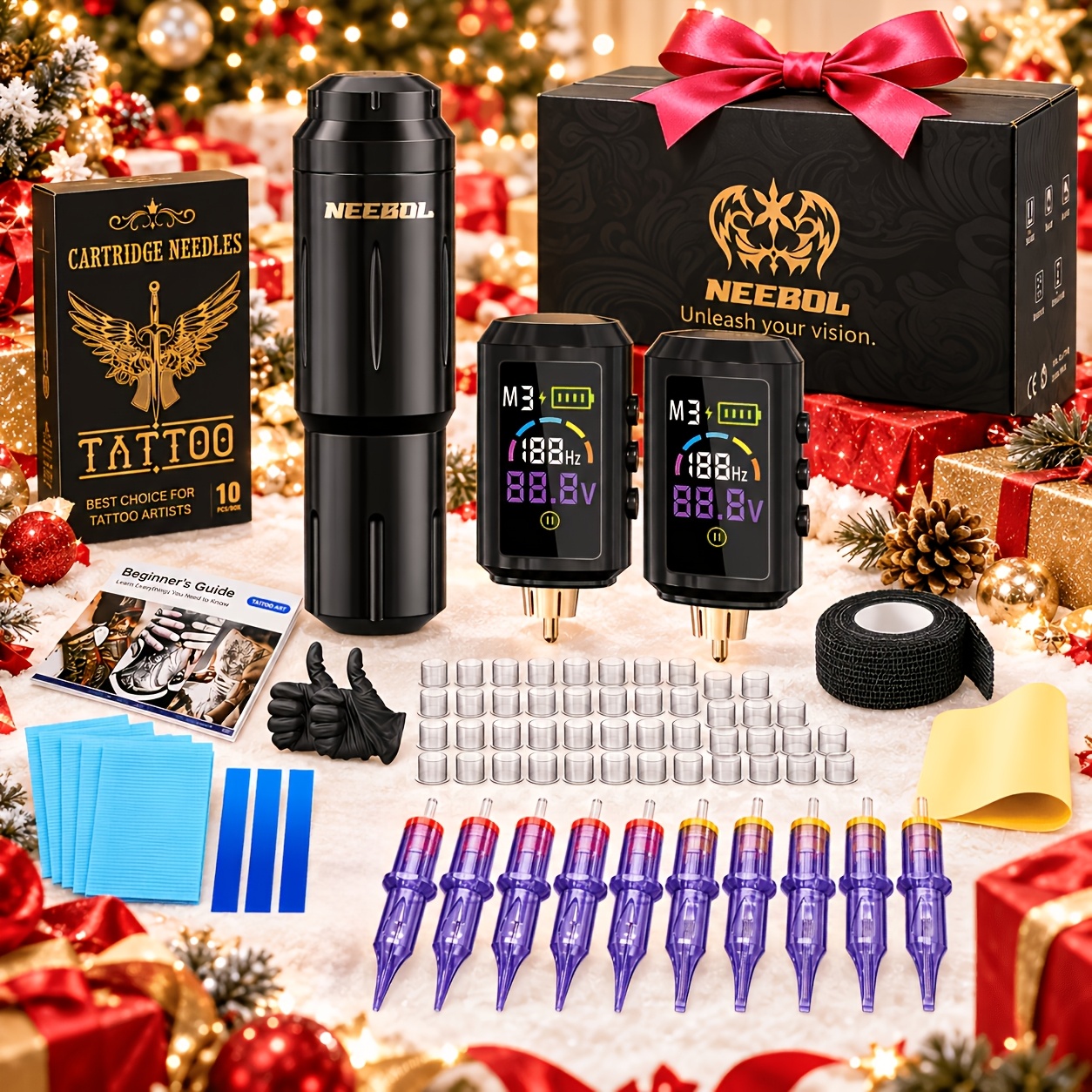 Image of Neebol Wireless Rotating Tattoo Machine Pen Kit With Digital Screen & 10pcs Needles - Compatible For Beginners, , Salon & Home Use, Tattoo Pen, Plastic Housing, Operation (no Adapter Included)