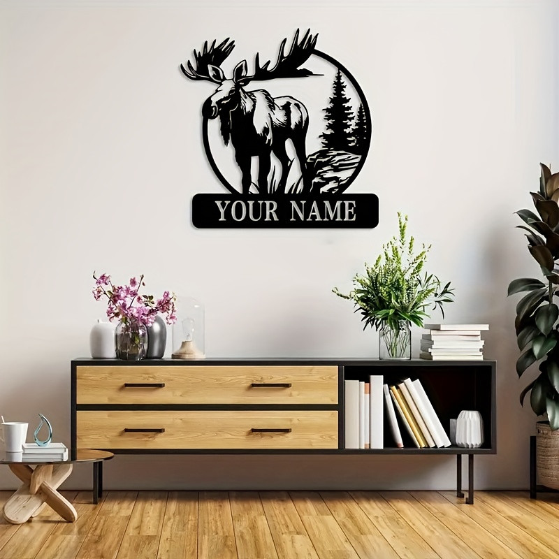 TEMU Personalized Moose Metal Wall Art - Custom Name & Number/letter Signs Suitable For Home, Cabin, , Cabin & Outdoor Decor - , No Tools/electricity