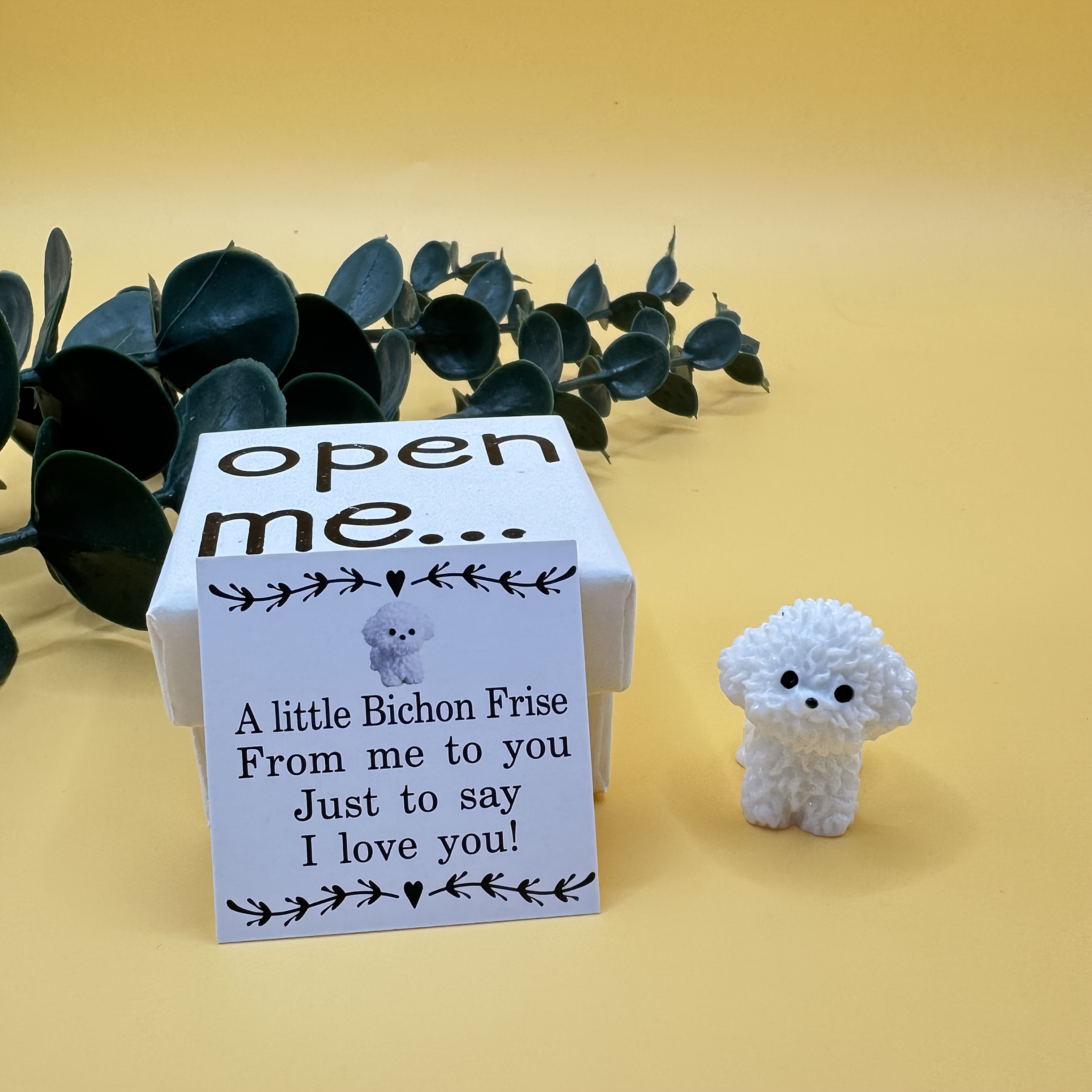 Image of Adorable Bichon Frise , With "i Love You" Card, For Family, Colleagues