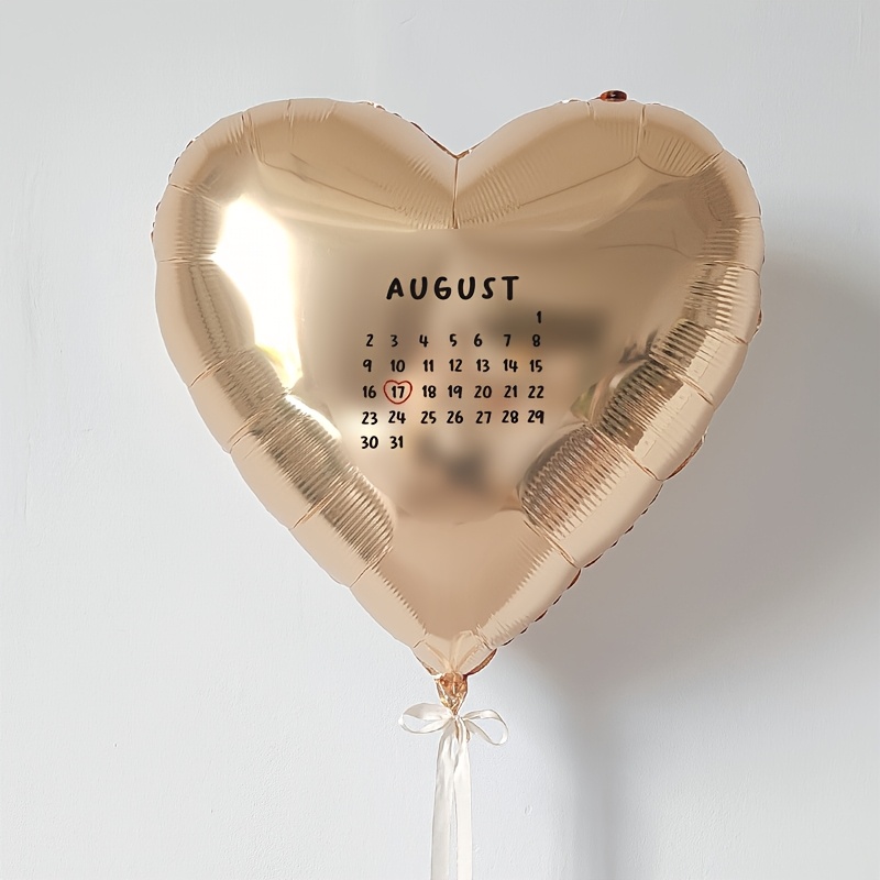 TEMU 30-inch Calendar Sticker Heart-shaped Foil Balloon Set, Suitable For Birthday Parties, Anniversaries, Coming-of-age Ceremonies, First Birthdays,