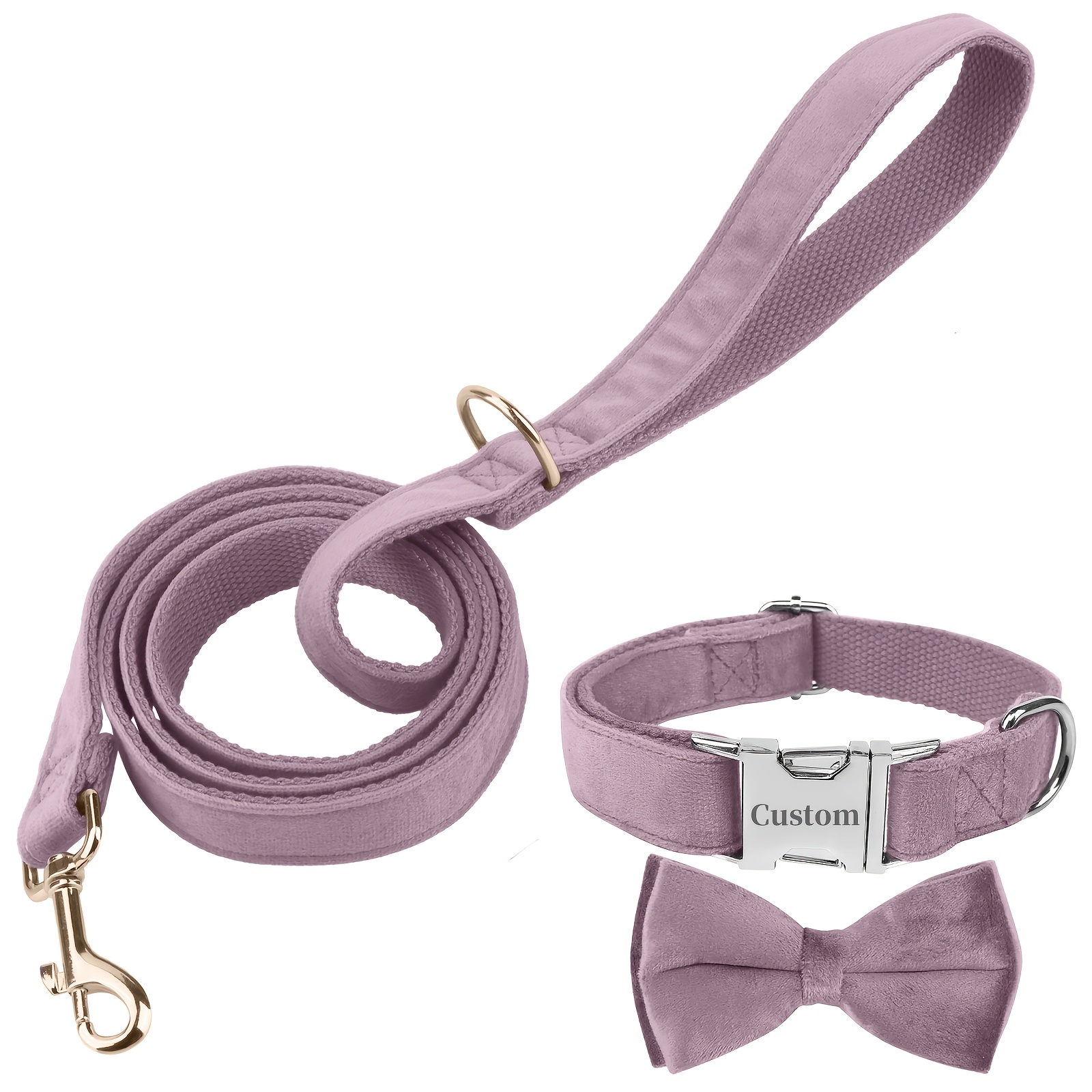 TEMU Custom-made Collar And Leash Bow Tie Set, Soft And Comfortable, Adjustable Leash And Collar With Heavy-duty Metal , Suitable For Training And