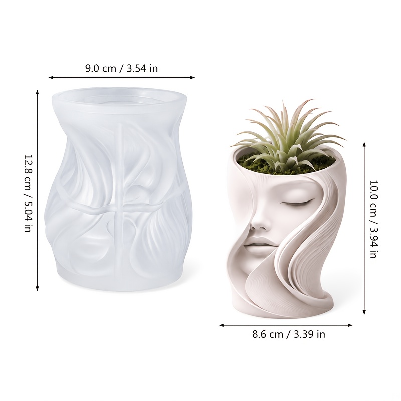 TEMU Stampo in silicone resina, elegante stampo in silicone per vaso di fiori con femminile, con squisita texture dei capelli fluenti, flessibile da