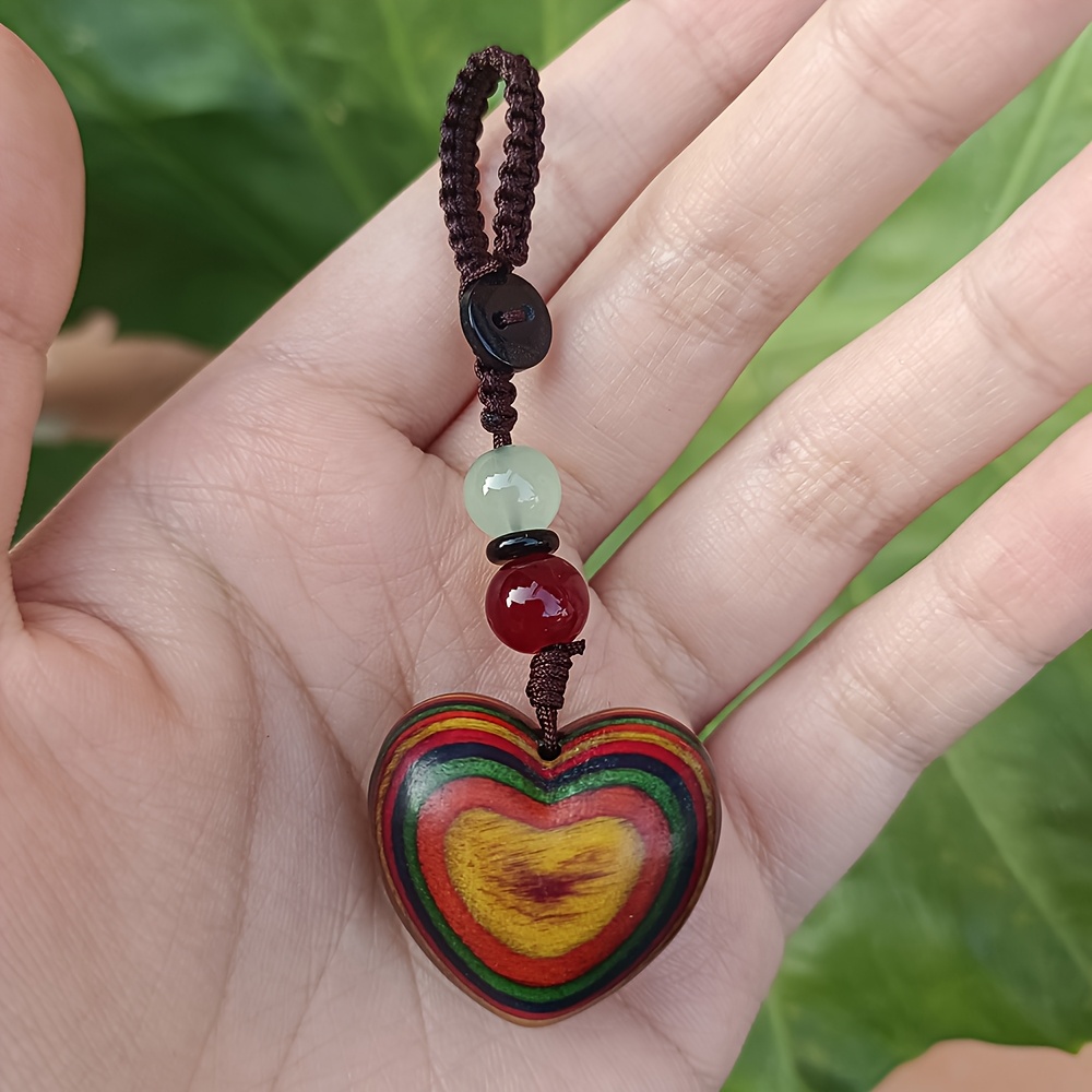1 Inch Hand Carved Wooden Heart Pendant Creative Car Keychain, Cute Cartoon Charm, Natural Wooden Ornament For Bag Keys