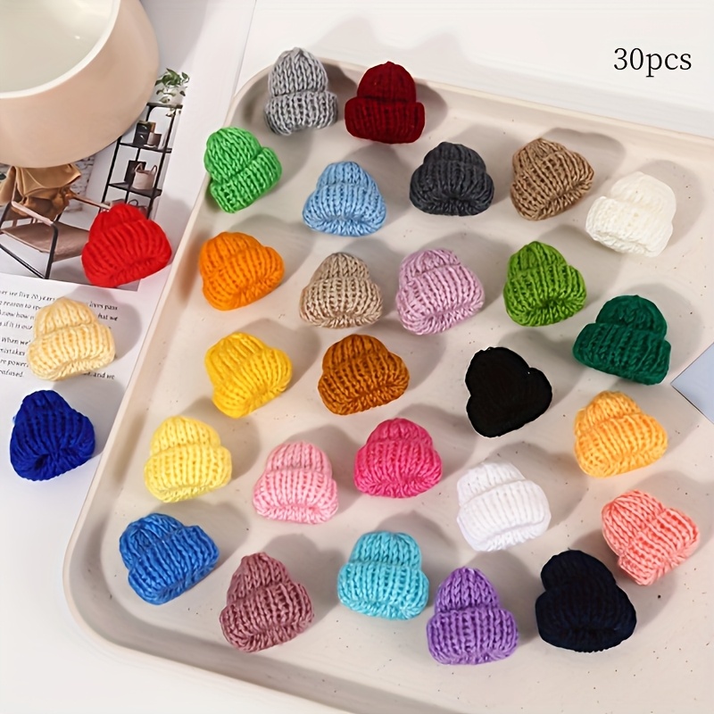30pcs/pack Knitted Mini Hat Accessories, Christmas Tree Decorations, Women's Hair Clip Ornaments Making Materials, Home Decoration Supplies, Clothing And Bag Charms