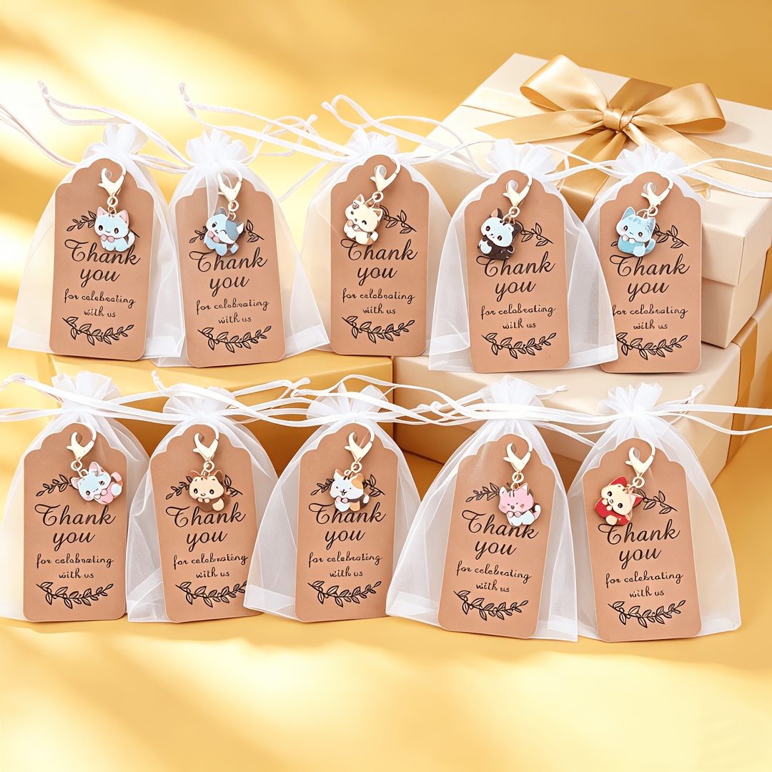 TEMU Lot de 30 pièces/10 ensembles de pendentifs porte-clés mignons sur le thème des chats, cadeau pour des chats ; 10 porte-clés + 10 papiers cartes