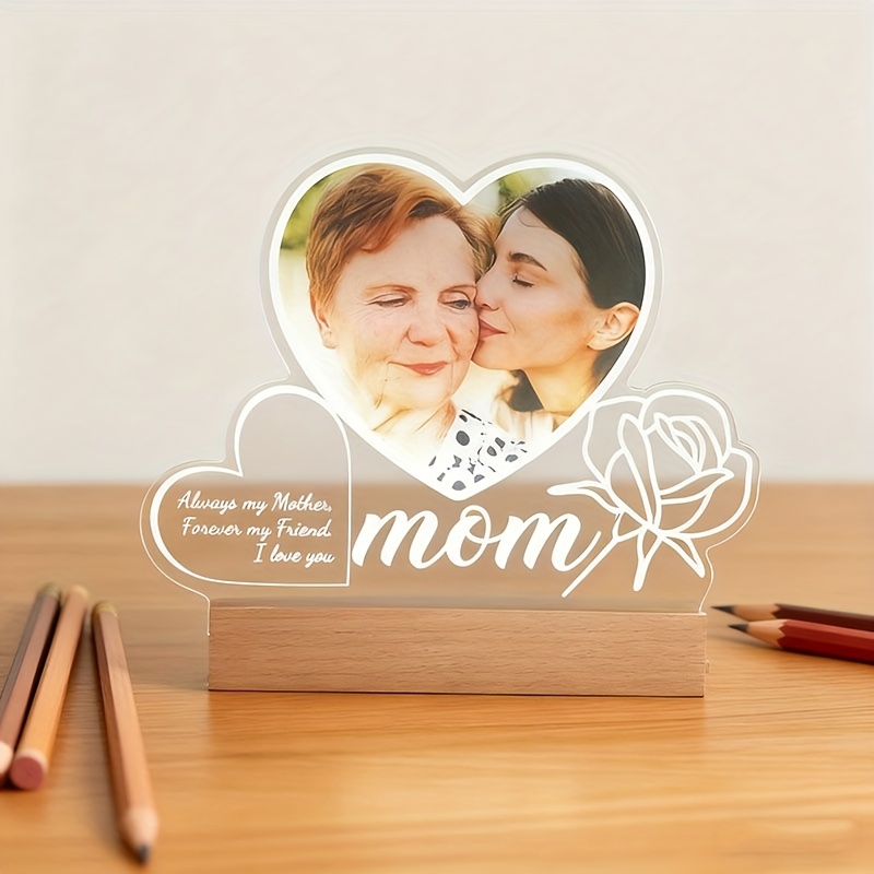 TEMU A Tailored Present For Mother's Day, A Personalized Photo Plaque Featuring Text Details, A Custom Heart-shaped Photo Frame, And A Gift For Her