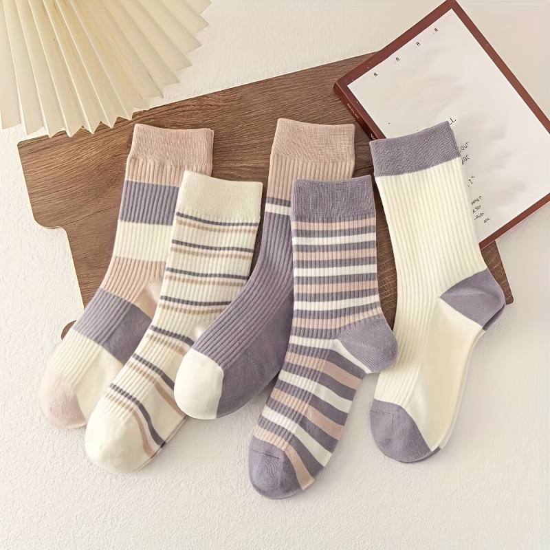 

5pcs 's Striped - Comfortable & Mid-, , Washable