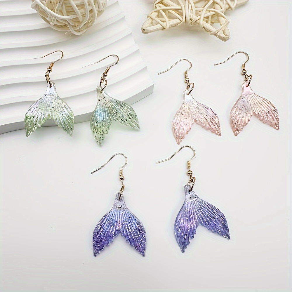 3 Pairs/set Of Mermaid Tail Acrylic Earrings For Women With Ethereal Beauty
